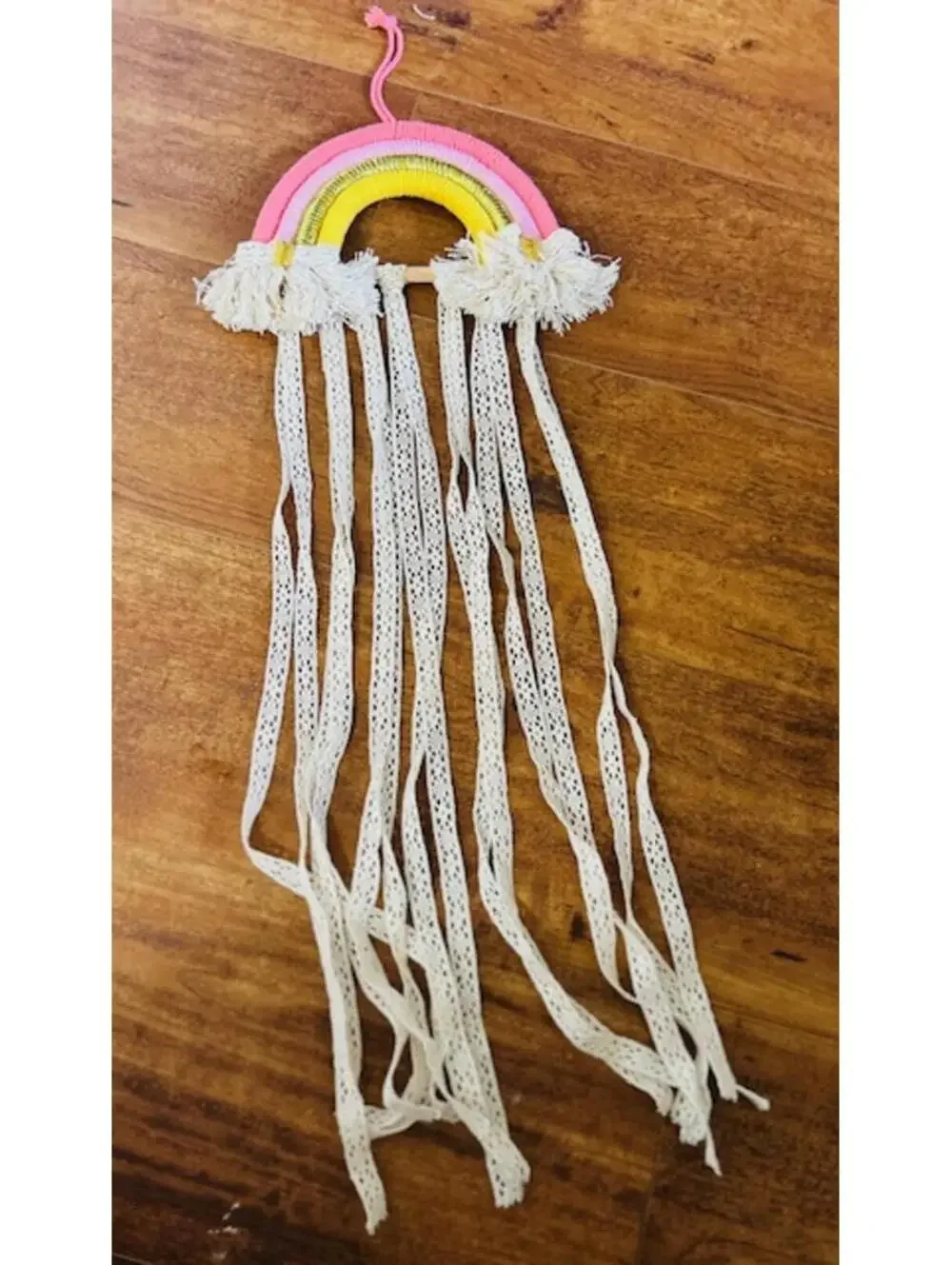Colorful Handmade Rainbow Wall Hanging with Lace Tassels